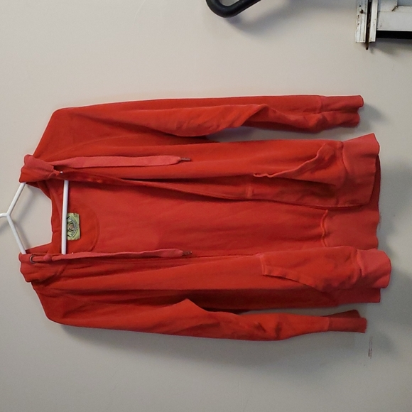 Vintage Juicy Couture Large Red Pink Cotton Velour Full Zip Hoodie Sweatshirt - Picture 2 of 16